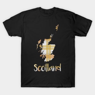 Scotland Metallic Tone Christmas Tartan Map Typography Design T-Shirt